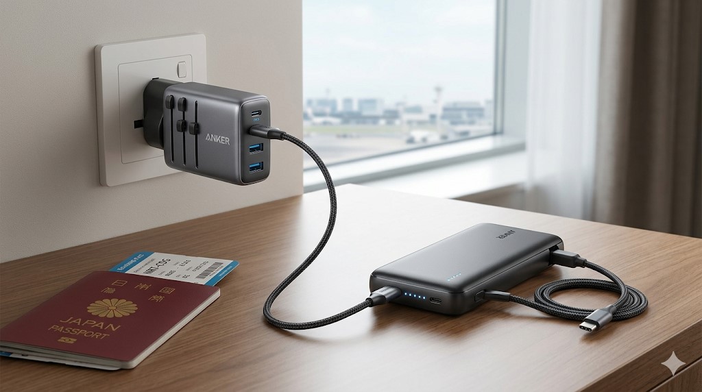 アンカー モバイルバッテリーは海外で充電可能？
