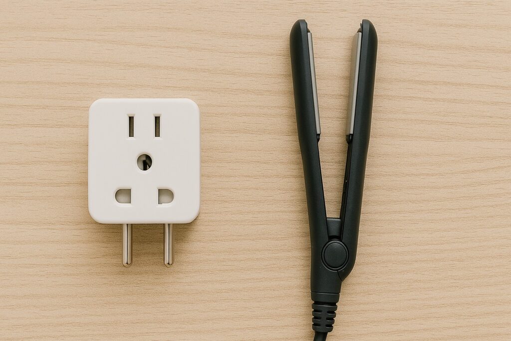 変換プラグとヘアアイロンの電圧