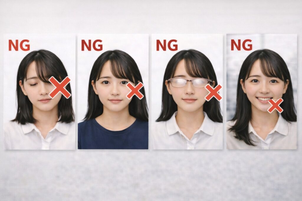 服装・髪型・眼鏡反射NG