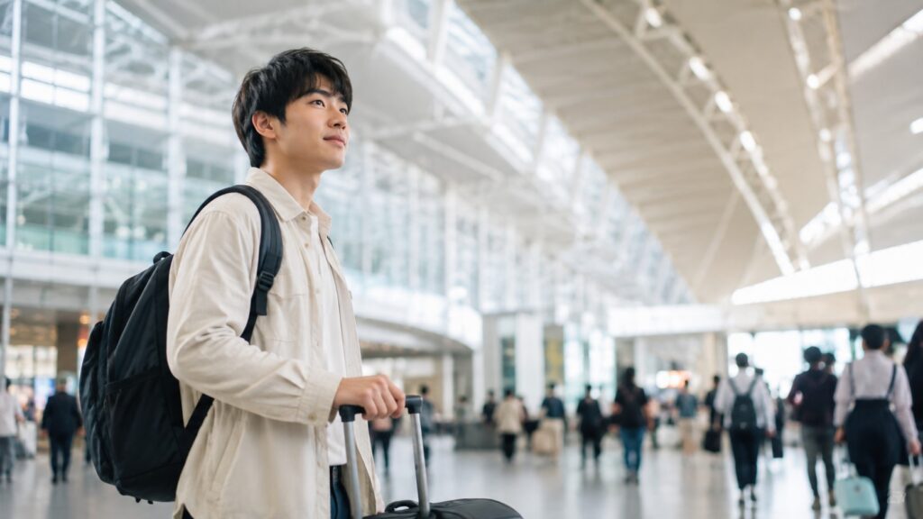 ISS留学ライフの海外留学へ出発する日本人男性