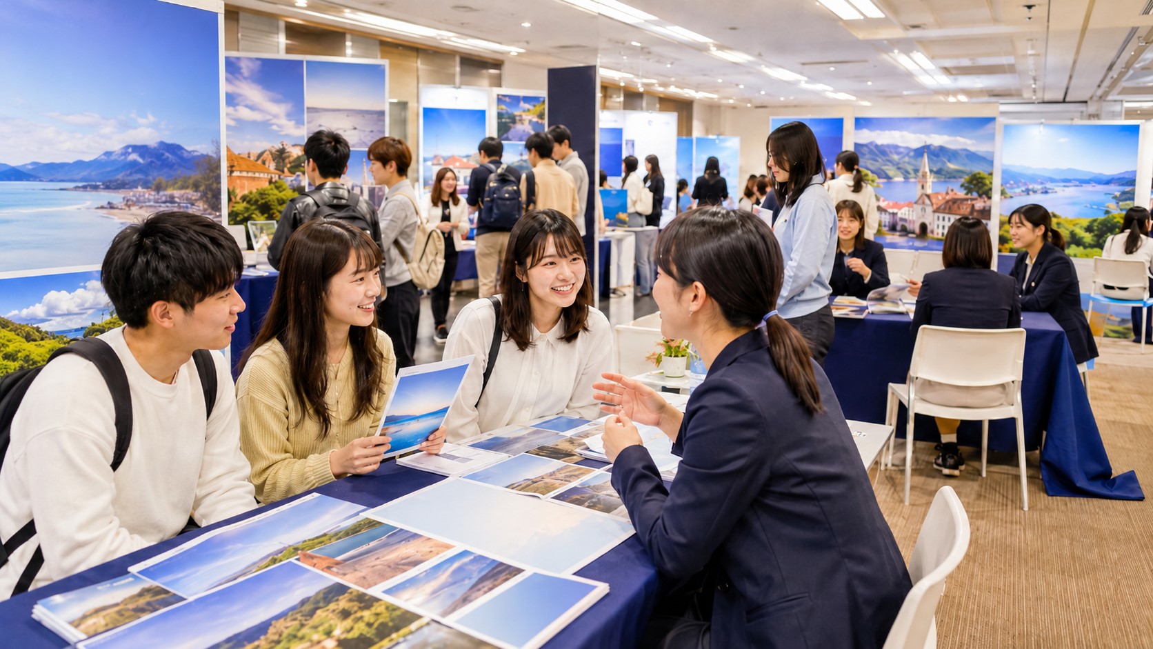ISS留学フェアの会場で留学相談をしている