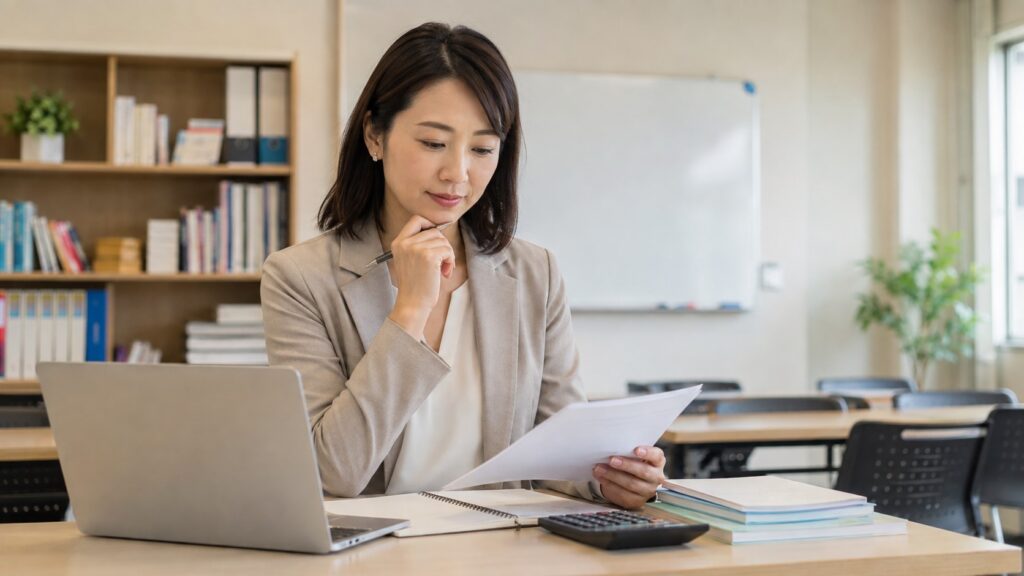 日本語教師の給料や平均年収、月収を確認する日本人女性講師