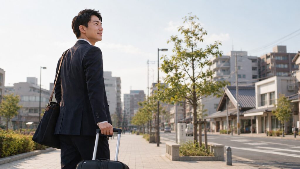 日本語教師として海外勤務へ向かう日本人男性