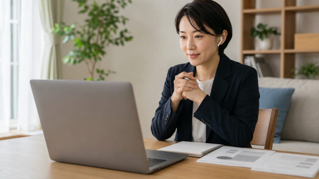 海外の学習者にオンラインで日本語を教える日本人女性