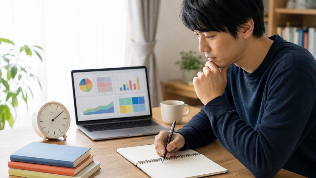 Santa TOEFLの1ヶ月対策で学習計画を立てる日本人男性