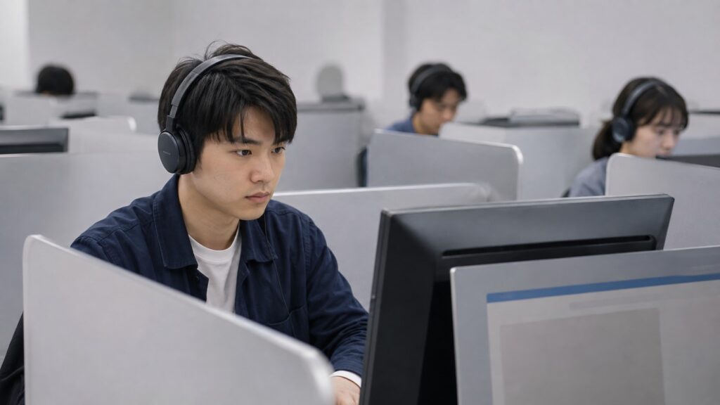 日本国内の試験会場でTOEFL iBTを受験する日本人受験者